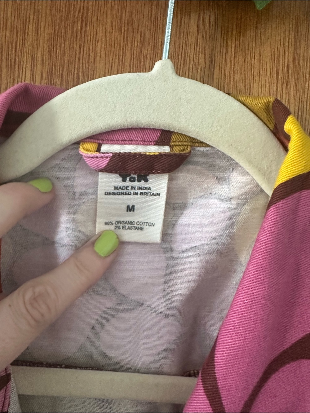 Lucy & Yak pink yellow pattern crop Jean jacket M - Picture 4 of 4